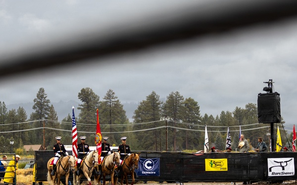 U.S. Marine Corps Mounted Color Guard presents the colors at Big Bear Rodeo