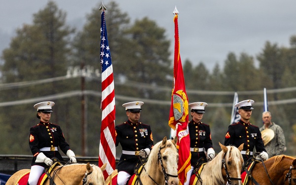 U.S. Marine Corps Mounted Color Guard presents the colors at Big Bear Rodeo