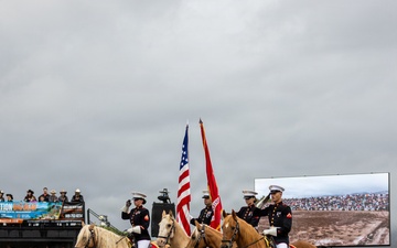 U.S. Marine Corps Mounted Color Guard presents the colors at Big Bear Rodeo