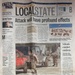 This is a front page of the Monterey County Herald's Local section, dated Wednesday, September 12, 2001 — the day after the 9/11 terrorist attacks. The page covers local reactions, military lockdowns, and community responses to the attacks on the World Trade Center and Pentagon. Multiple stories address the profound effects on Monterey County, including military base security, school responses, and FBI unit deployments.