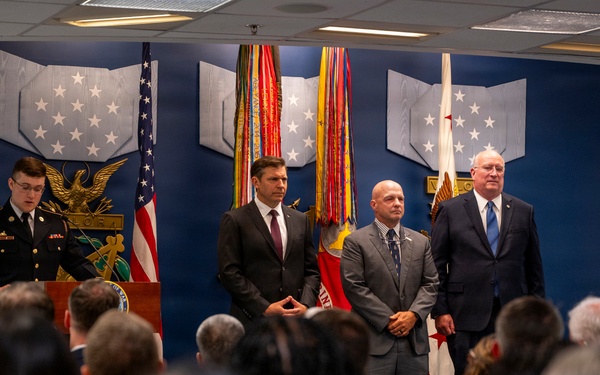Under Secretary of the Army, Hon. Michael Obadal, hosts the Zachary and Elizabeth Fisher Distinguished Civilian Humanitarian Award Ceremony.