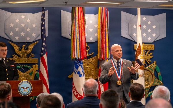 Under Secretary of the Army, Hon. Michael Obadal, hosts the Zachary and Elizabeth Fisher Distinguished Civilian Humanitarian Award Ceremony.