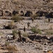 The image shows a group of military personnel conducting a patrol or training exercise across a rocky, arid desert terrain. The soldiers are spread out in a dispersed formation moving uphill through a dry, scrub-covered landscape. The environment appears consistent with a desert training area such as those found in the American Southwest.