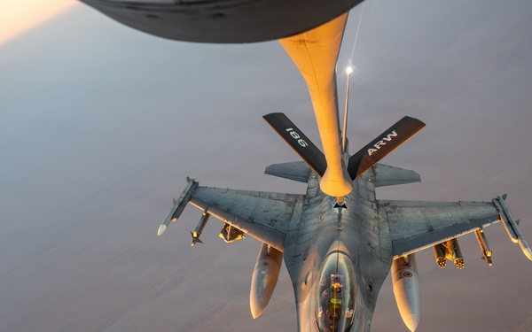 KC-135 refuels F-16s for regional security