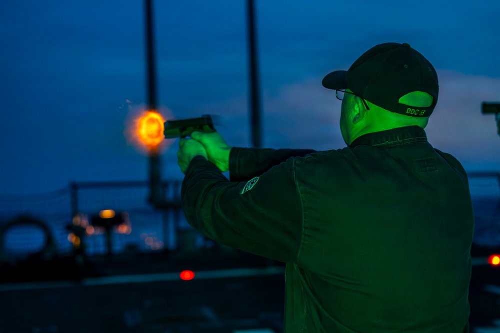 DDG 65 Qualifies Sailors in Low Light Small Arms Live Fire