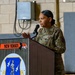 A U.S. Air Force officer with the name tape 'MAYS' and a single star insignia (Brigadier General) is speaking at a podium during an official ceremony. The podium displays the New Jersey Air National Guard emblem along with a tiger mascot graphic and the state outline. A second uniformed service member is partially visible in the background.