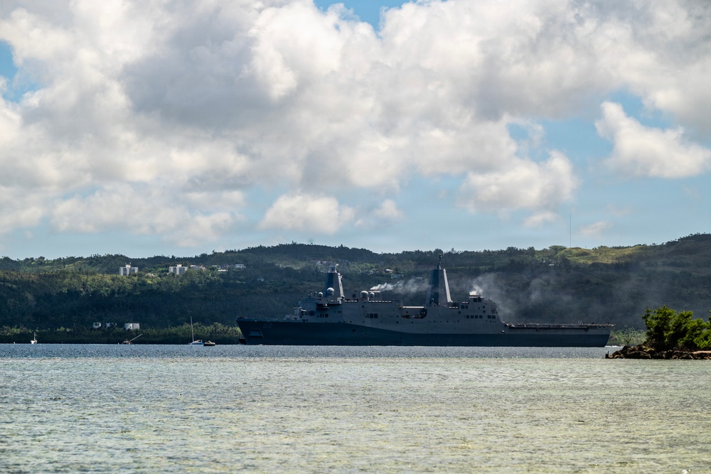 USS San Diego (LPD 22) departs Naval Base Guam