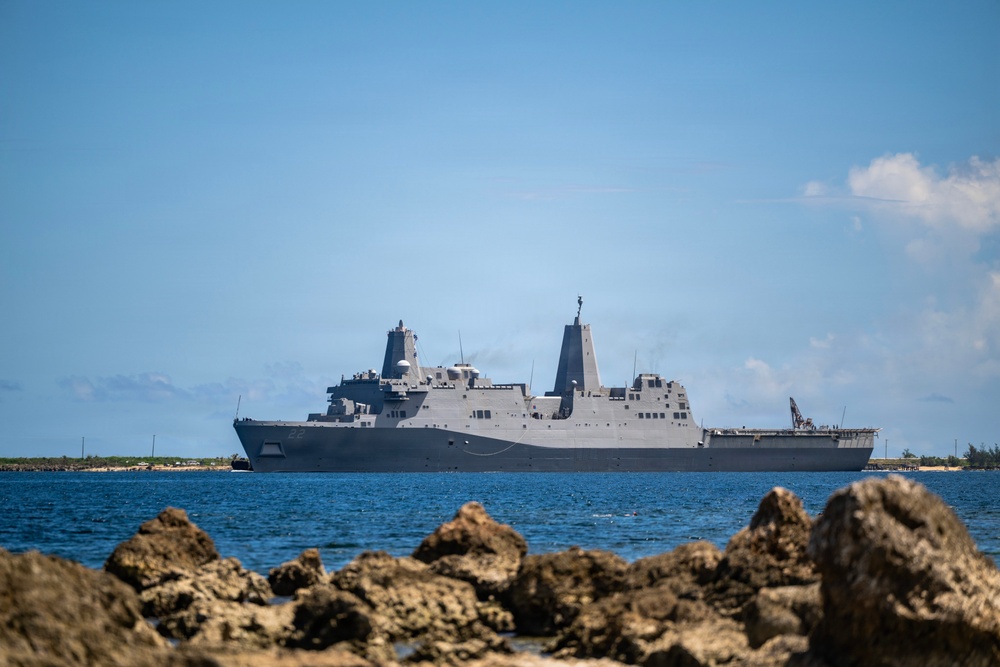 USS San Diego (LPD 22) departs Naval Base Guam