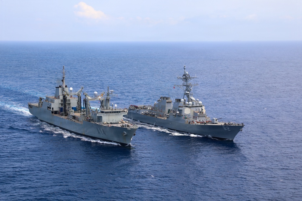 USS Lassen Refuels With Spanish Navy Oiler Prior to FLEETEX 250