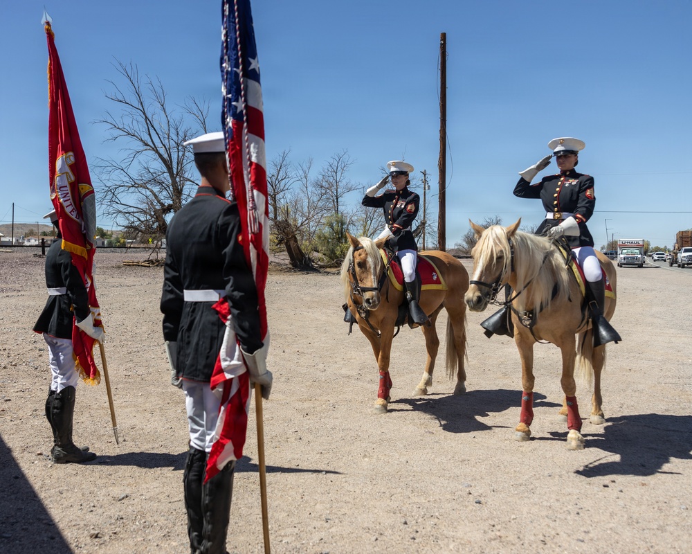 U.S. Marine Corps Mounted Color Guard presents the colors at Daggett Days