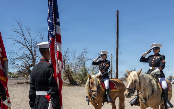 U.S. Marine Corps Mounted Color Guard presents the colors at Daggett Days