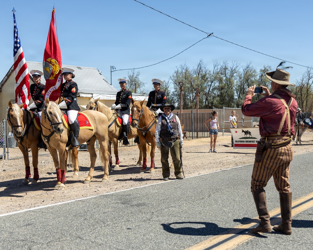 U.S. Marine Corps Mounted Color Guard presents the colors at Daggett Days