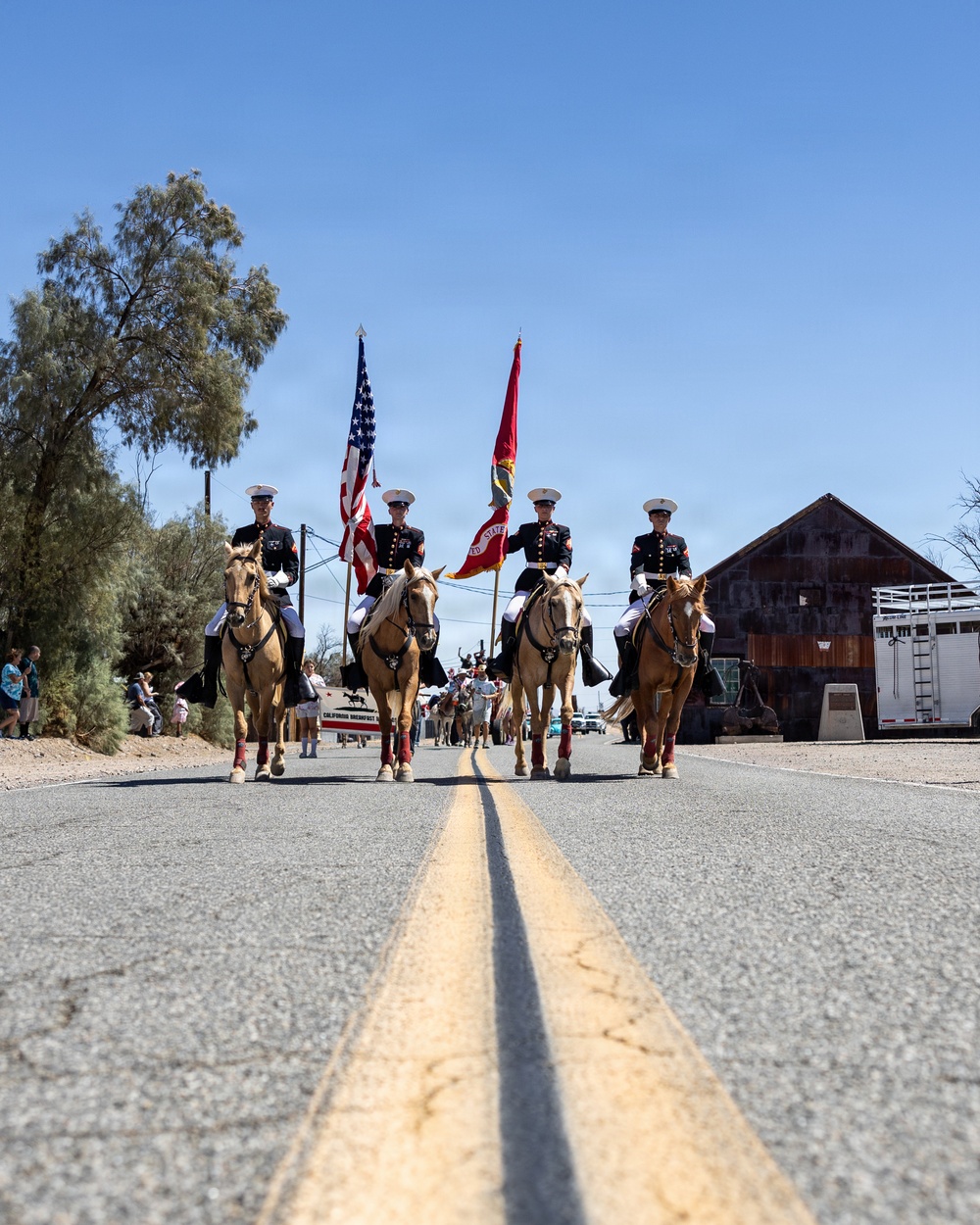 U.S. Marine Corps Mounted Color Guard presents the colors at Daggett Days