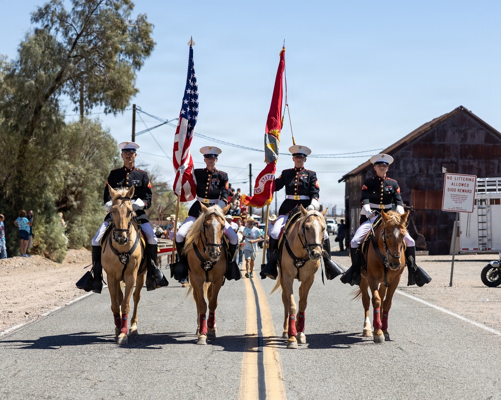 U.S. Marine Corps Mounted Color Guard presents the colors at Daggett Days