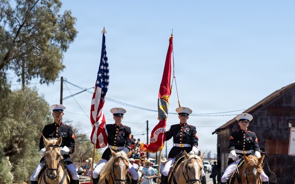 U.S. Marine Corps Mounted Color Guard presents the colors at Daggett Days