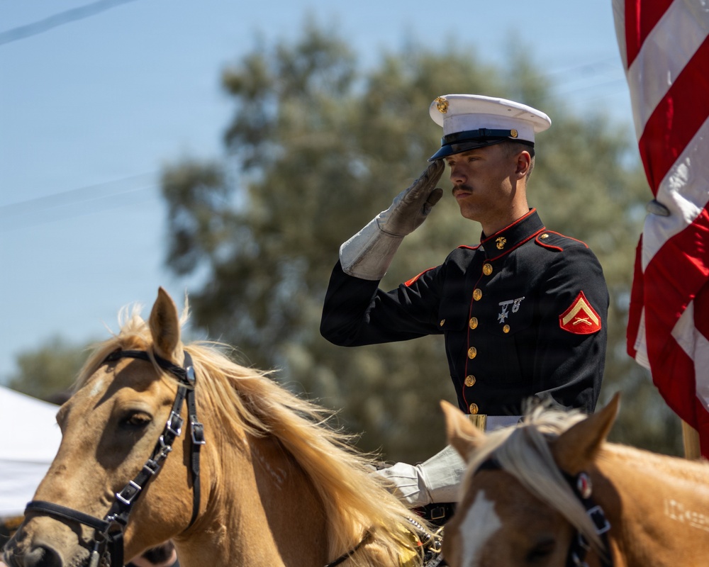 U.S. Marine Corps Mounted Color Guard presents the colors at Daggett Days