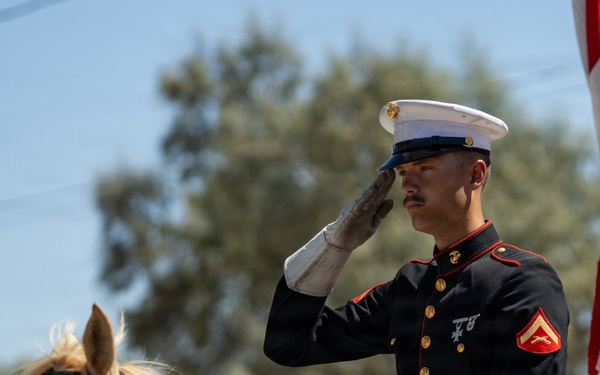 U.S. Marine Corps Mounted Color Guard presents the colors at Daggett Days