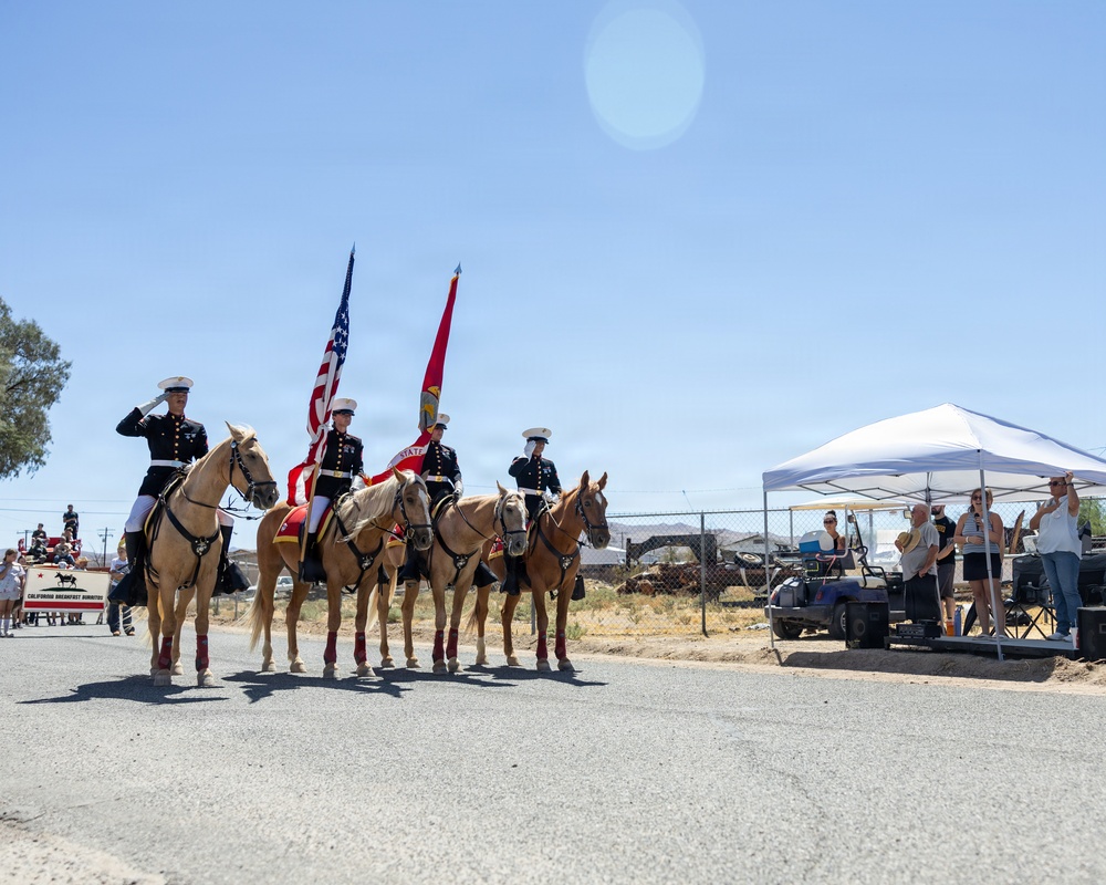 U.S. Marine Corps Mounted Color Guard presents the colors at Daggett Days