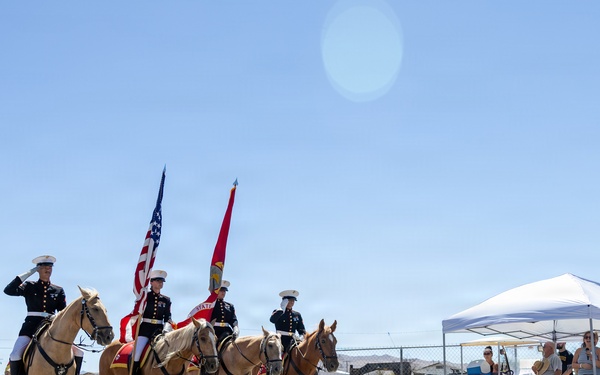 U.S. Marine Corps Mounted Color Guard presents the colors at Daggett Days