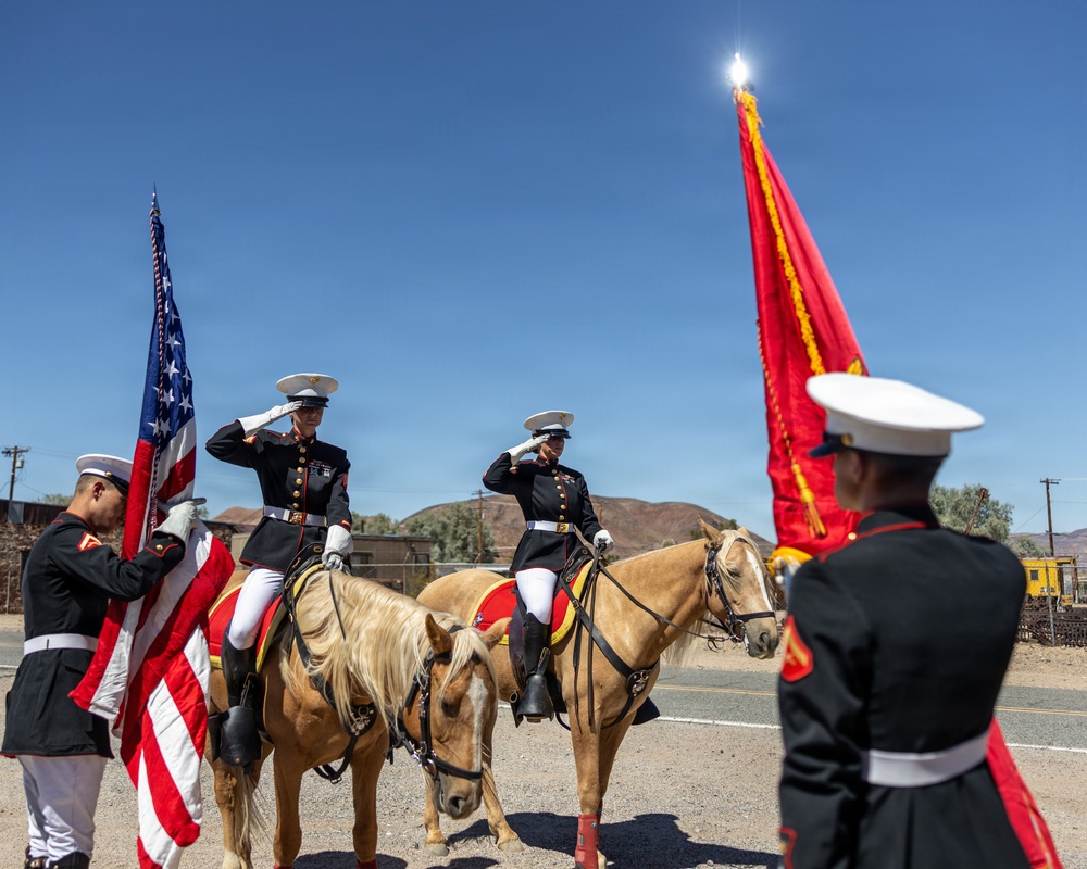 U.S. Marine Corps Mounted Color Guard presents the colors at Daggett Days