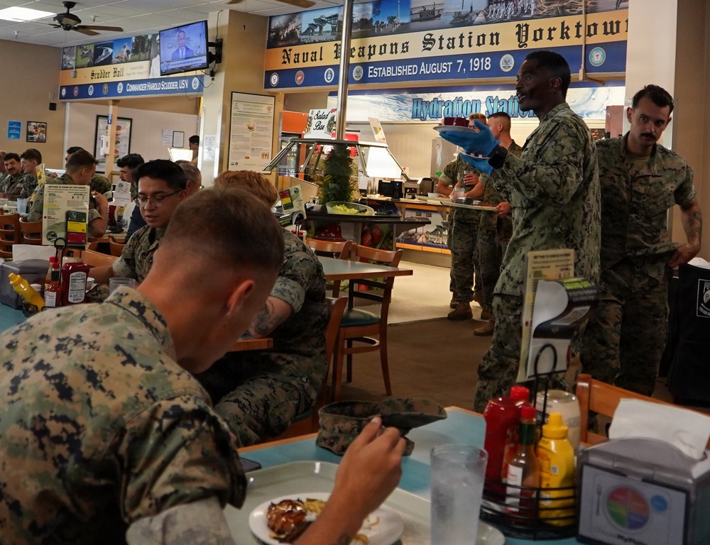 Monthly all-hands special meal at Naval Weapons Station Yorktown's award-winning Scudder Hall Galley