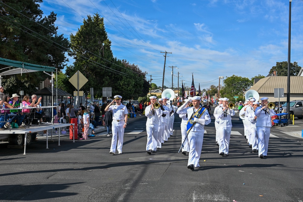 Navy Band Northwest performs in the Main Street Cowboys Dress-Up Parade in Pendleton, Oregon