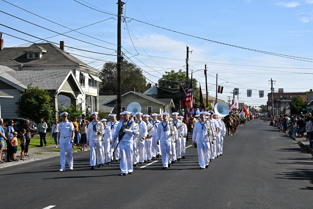 Navy Band Northwest performs in the Main Street Cowboys Dress-Up Parade in Pendleton, Oregon