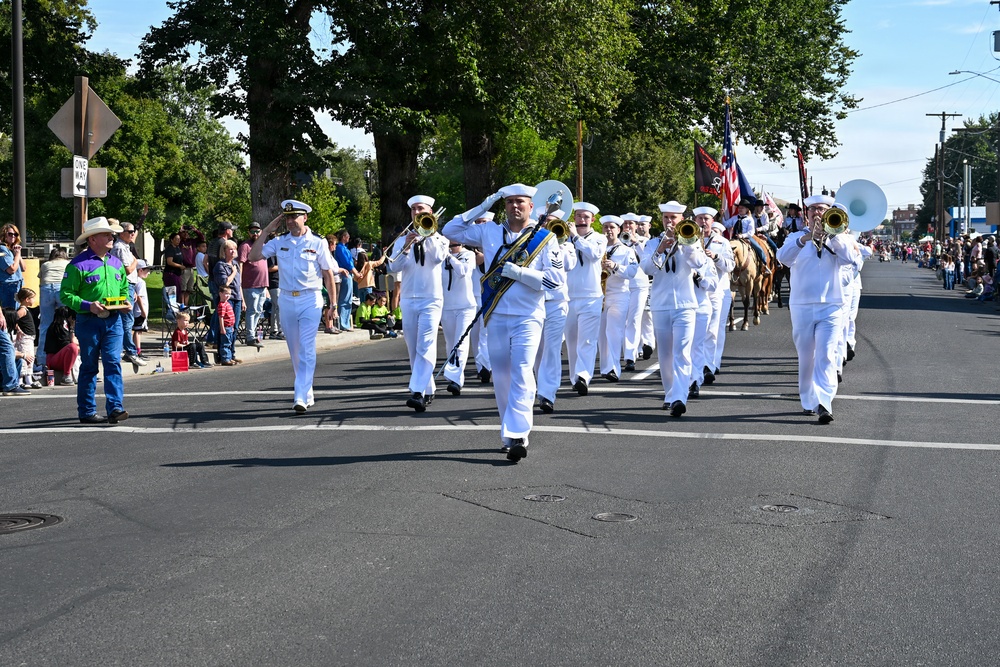 Navy Band Northwest performs in the Main Street Cowboys Dress-Up Parade in Pendleton, Oregon