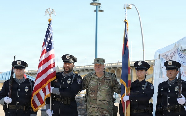 Command Sgt. Maj. Stoddard poses with Peoria Police Department Honor Guard