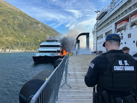 Coast Guard assists with cruise ship pier fire response, investigation in Whittier, Alaska
