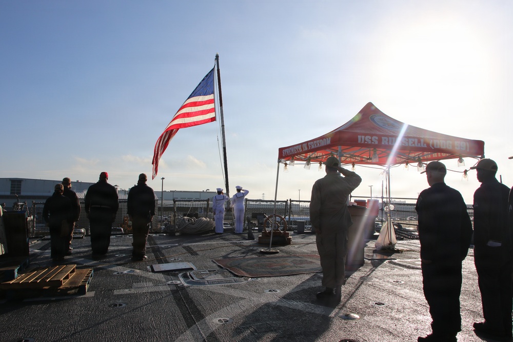 Morning Colors Ceremony Aboard USS Russell (DDG-59)
