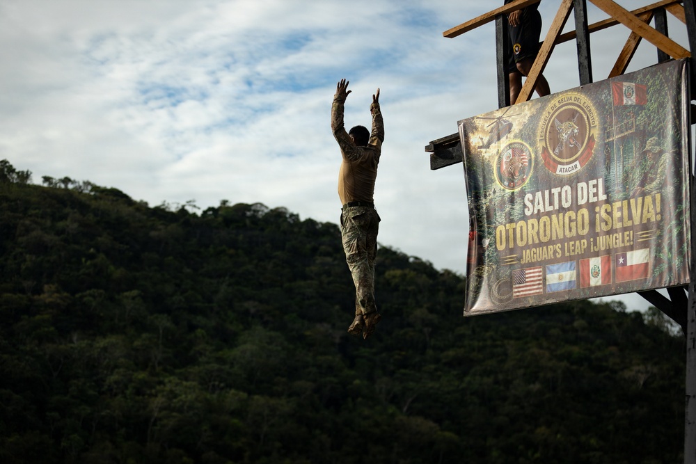 U.S., Peruvian and Chilean Soldiers take the "Jaguar Leap" during SV26