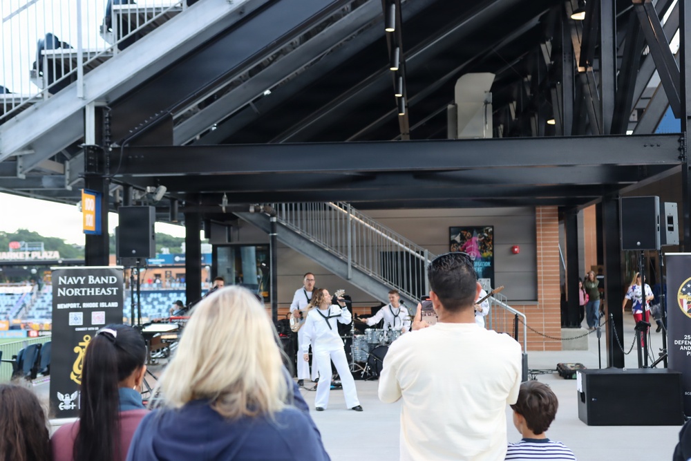 Navy Band Northeast's Rhode Island Sound performs for the Rhode Island FC pre-game show  on military appreciation night at Centerville Bank Stadium in Pawtucket, RI