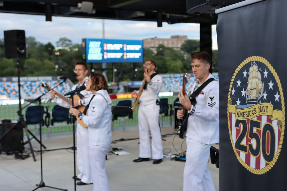 Navy Band Northeast's Rhode Island Sound performs for the Rhode Island FC pre-game show  on military appreciation night at Centerville Bank Stadium in Pawtucket, RI