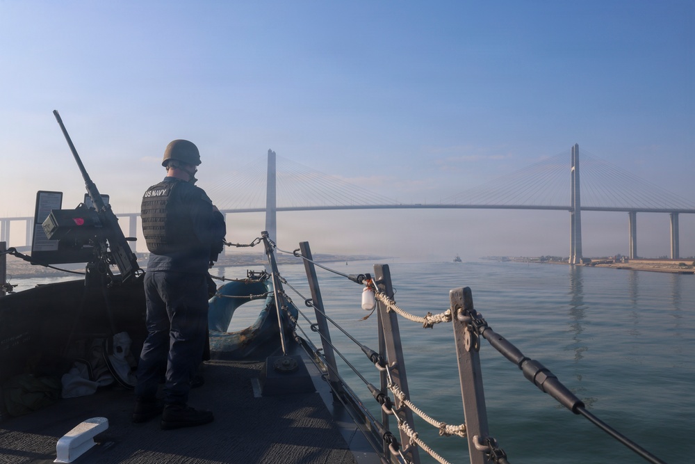 USS Oscar Austins transits the Suez Canal