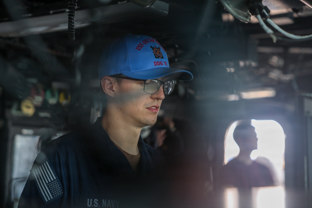 USS Oscar Austins transits the Suez Canal
