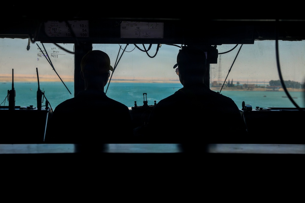 USS Oscar Austins transits the Suez Canal