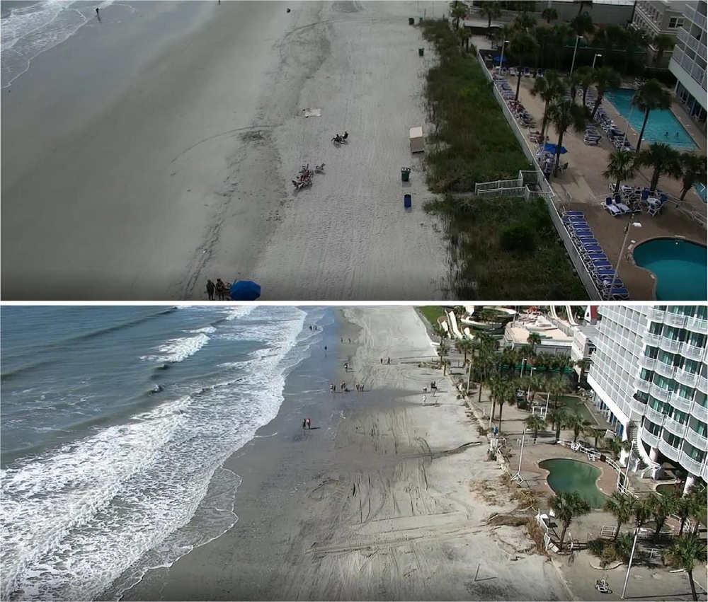 Pre- and Post-Storm Imagery Captures Hurricane Ian Beach Erosion Near Sandy Beach Resort