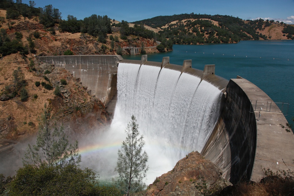 Water Overtops Harry L. Englebright Dam