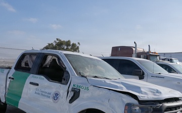 Border Patrol Vehicles at repair facility