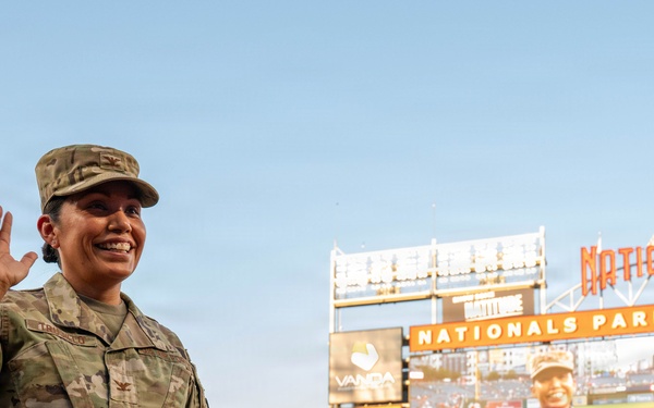 316th Wing leadership throws 1st pitch at Nationals baseball game