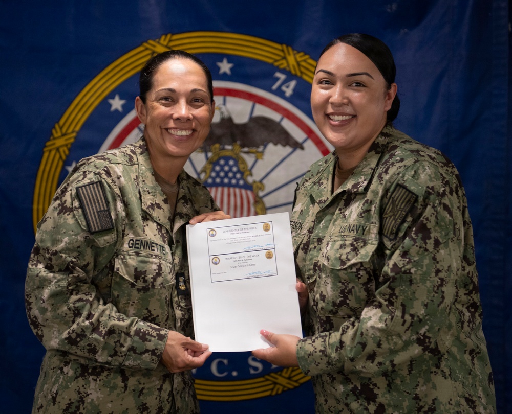 USS John C. Stennis (CVN 74) recognizes YNSN Patterson