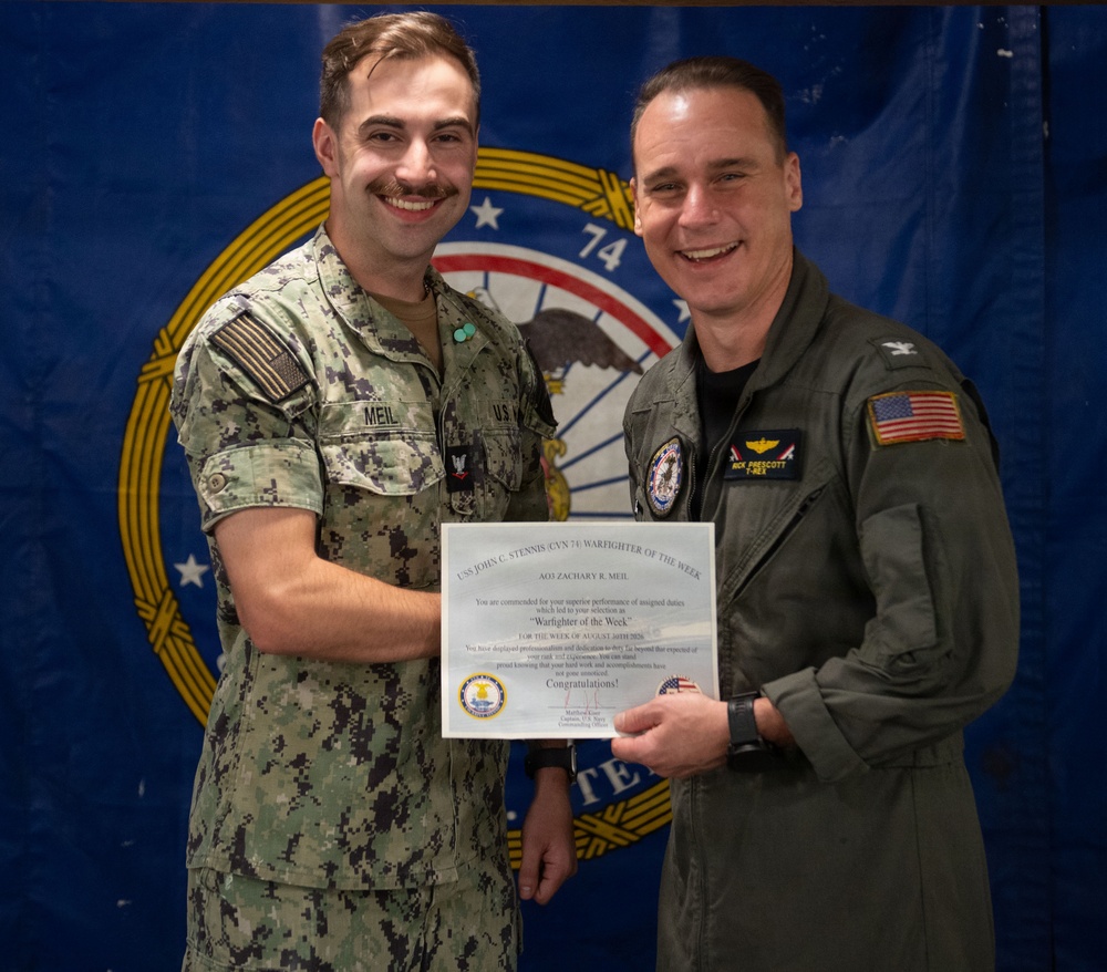 USS John C. Stennis (CVN 74) recognizes AO3 Meil