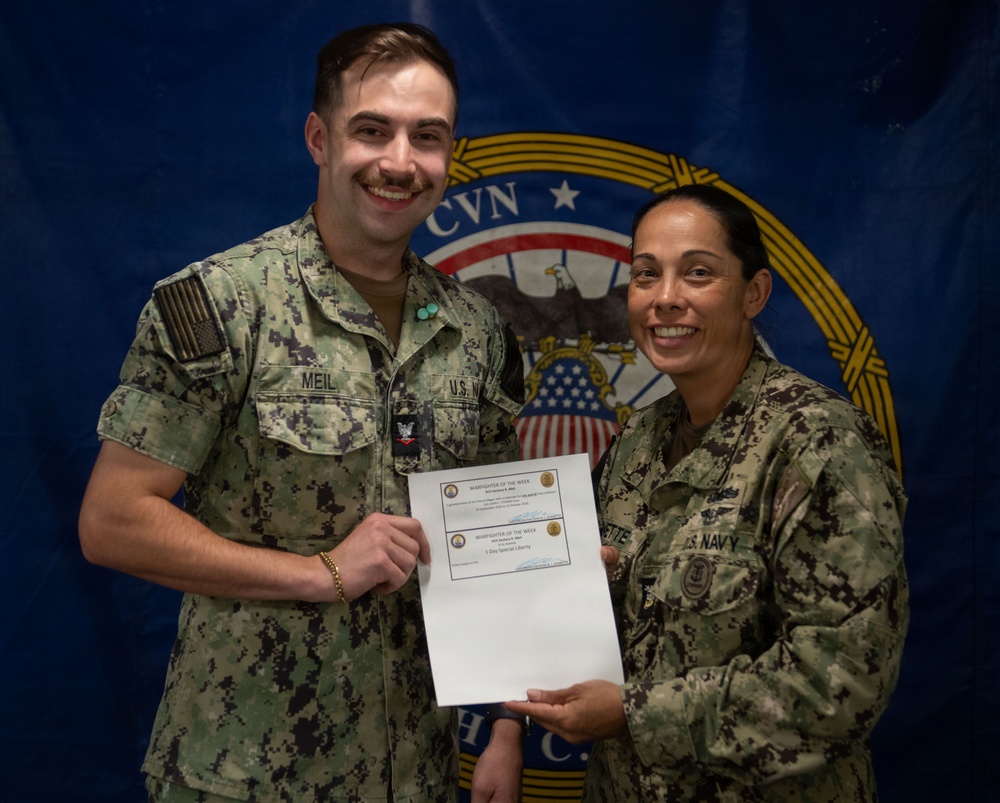 USS John C. Stennis (CVN 74) recognizes AO3 Meil