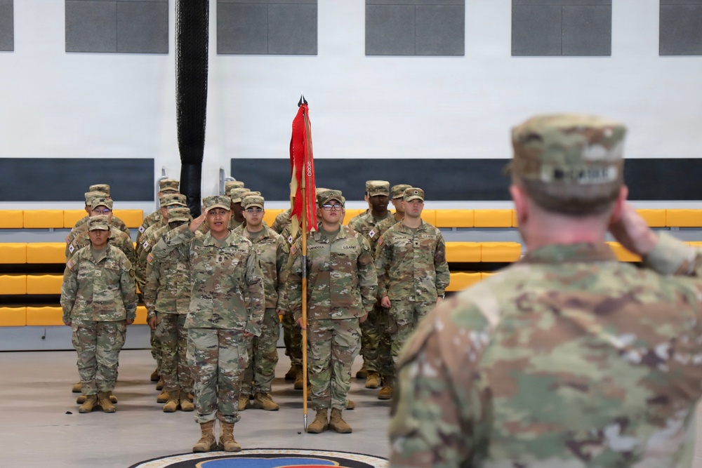 New HHC First Sergeant Salutes Commander Following Change of Responsibility Ceremony