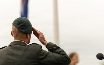 Cpt. Dolf Janssen Salutes during the U.S. National Anthem, Operation Market Garden Commemorations 2026