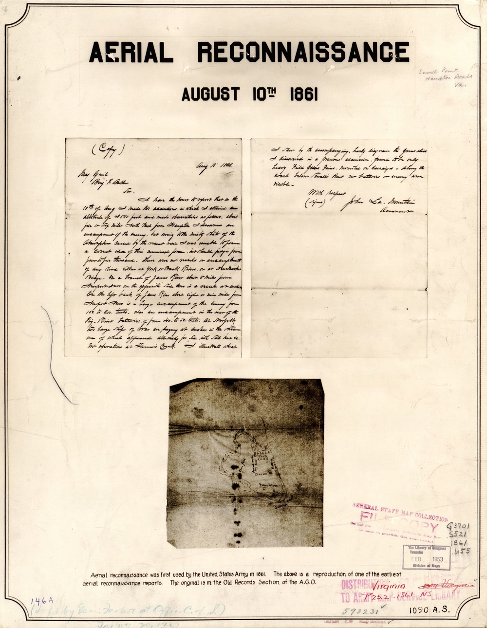 Aeronaut La Mountain Reports on Enemy Encampments (10 AUG 1861)