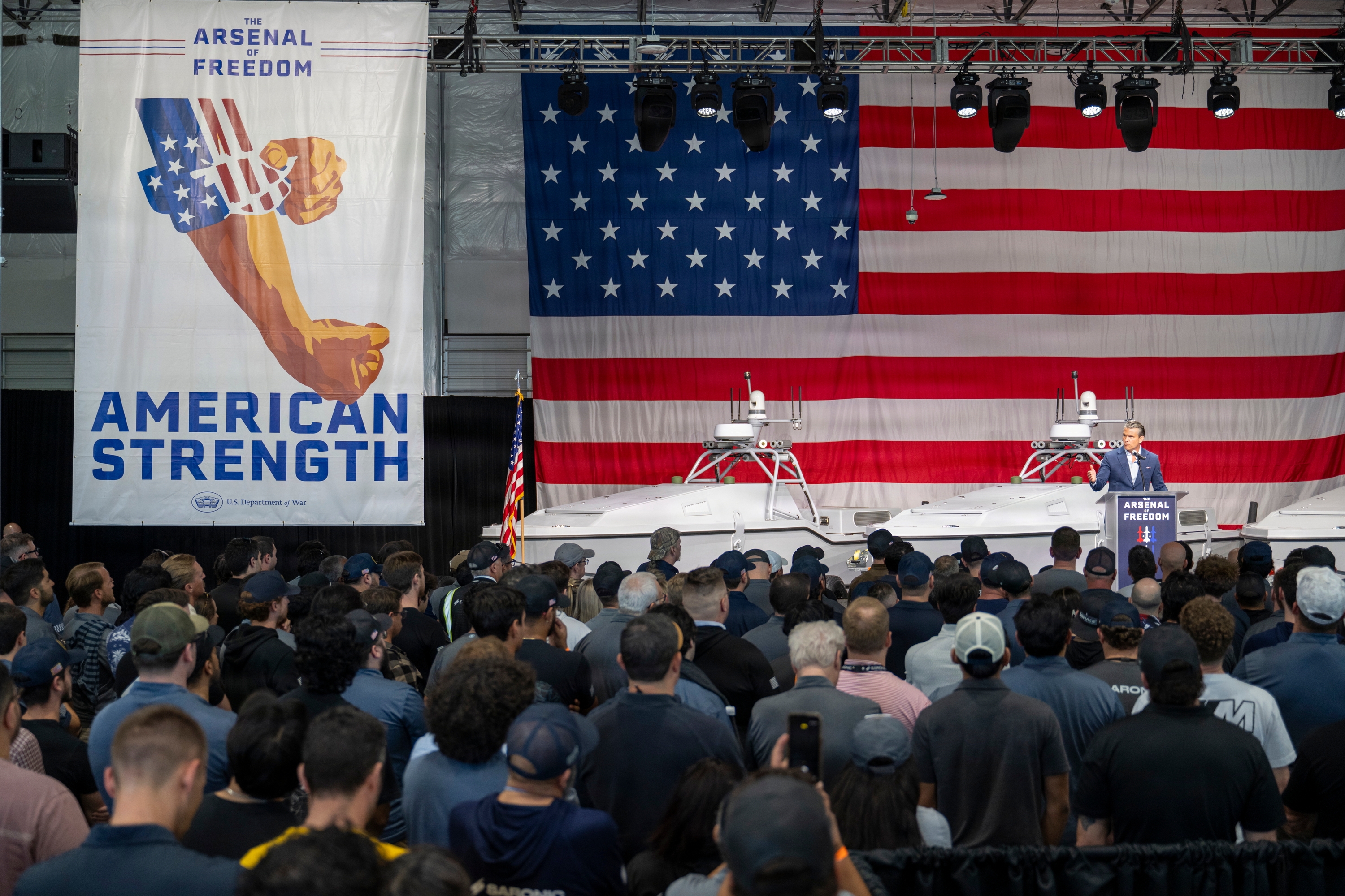 Image for news article Hegseth Addresses Team Who Built Sea Drone Used to Rescue Downed Apache Crew