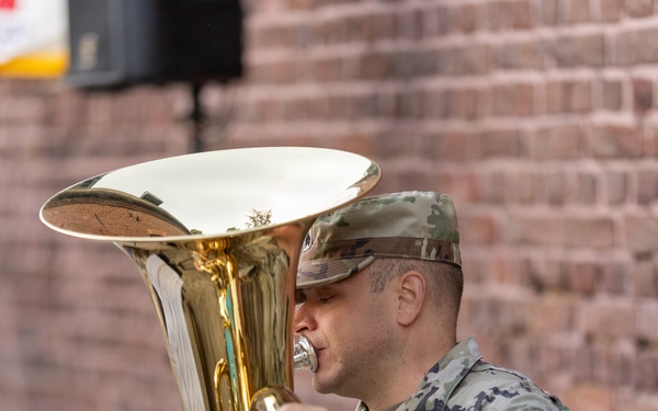 A Soldier from the U.S. Army Europe and Africa Band Performing at the Operation Market Garden Plaque Unveiling Ceremony of the B-24 Crash of the "Rum Runner"