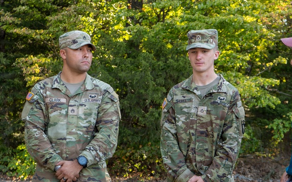 Retired SMA Grinston recognized the efforts of a few Soldiers during ESB testing.